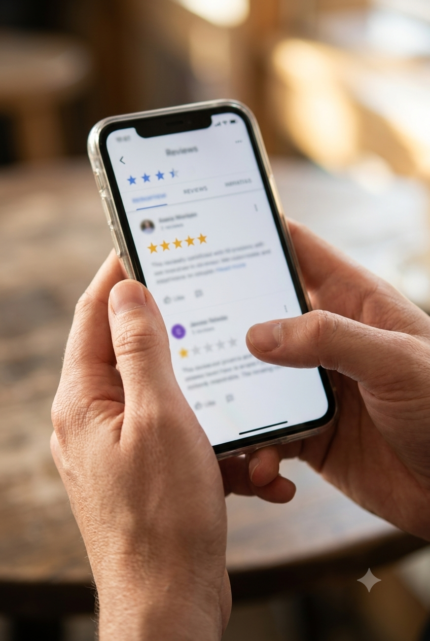 Business owner scanning recent reviews